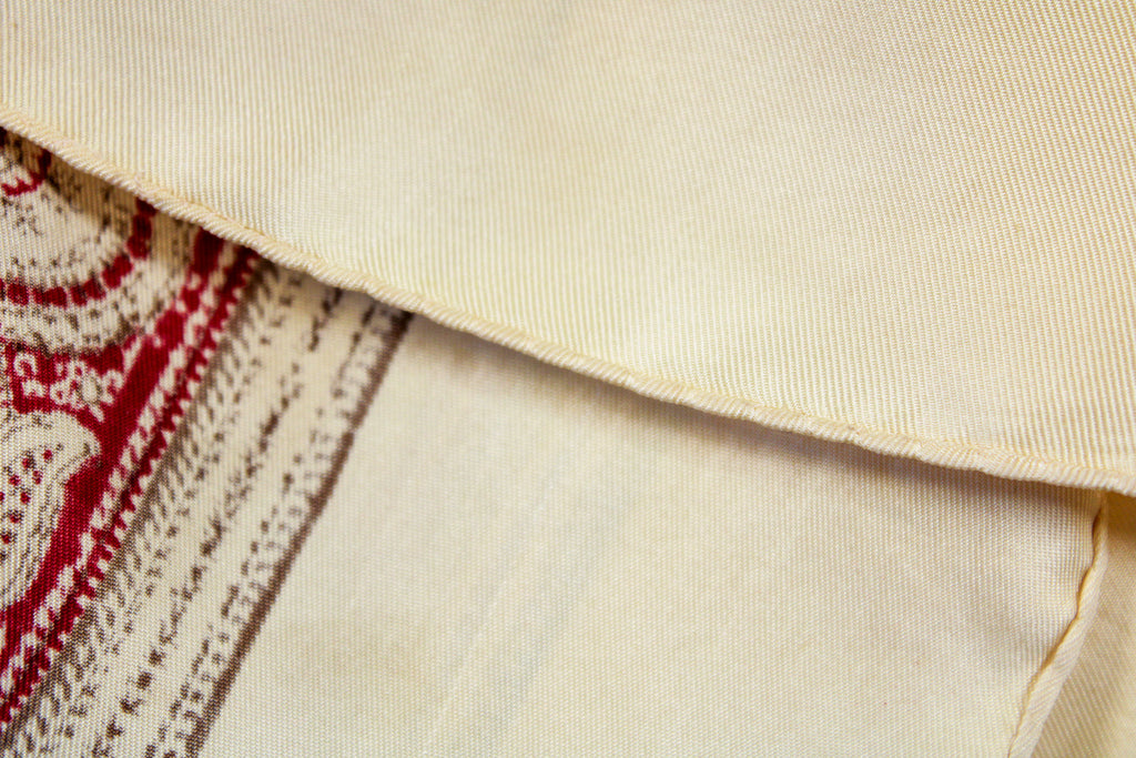 60s vintage silk paisley border large scarf – ivory & red