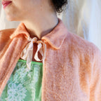 50s/60s peach fuzzy bed jacket with neck ribbon