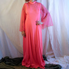 70s hot pink jeweled chiffon sleeve maxi dress by neusters, image 2