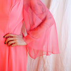 70s hot pink jeweled chiffon sleeve maxi dress by neusters, image 4