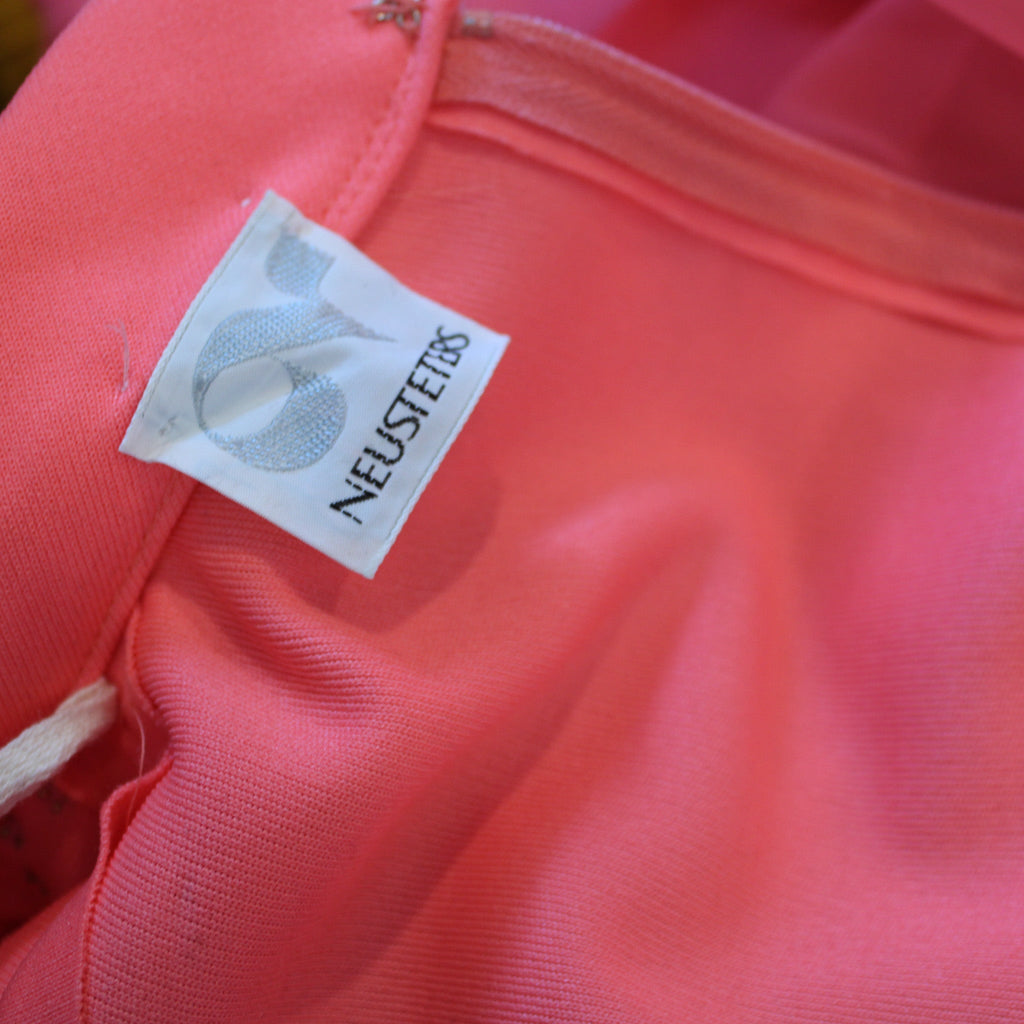 70s hot pink jeweled chiffon sleeve maxi dress by neusters, image 7