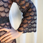 1960s brown lace overlay cocktail dress with pink lining and satin sash