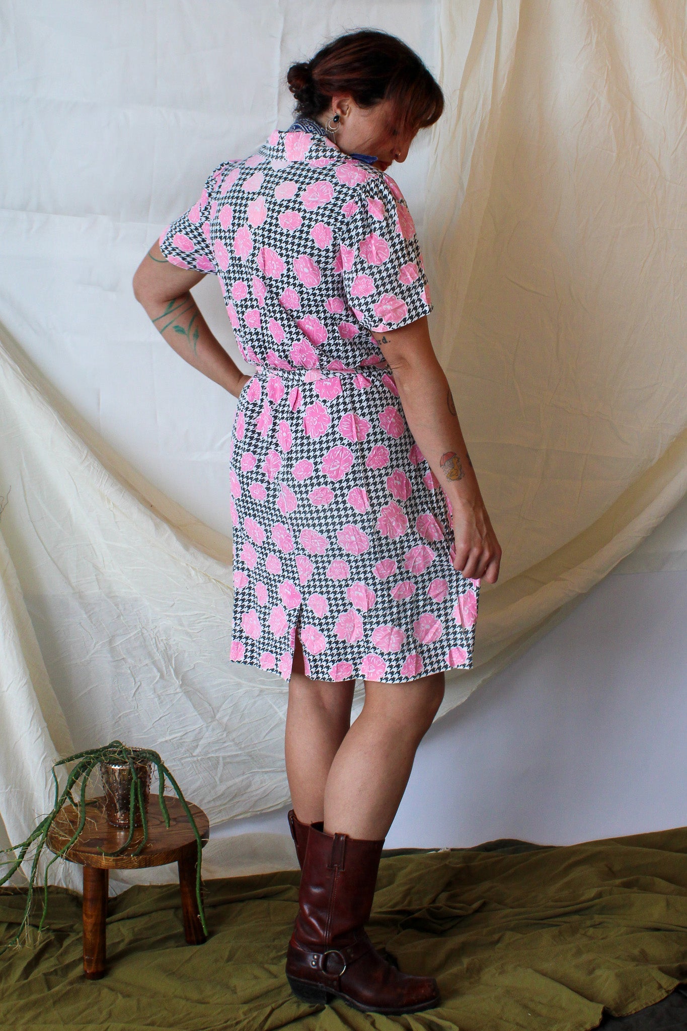 60s pink houndstooth mallcore dress, image 2