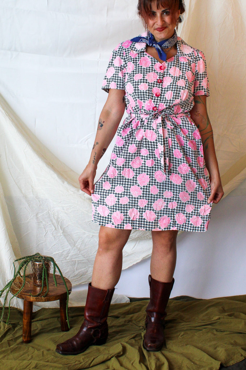 60s pink houndstooth mallcore dress, image 3