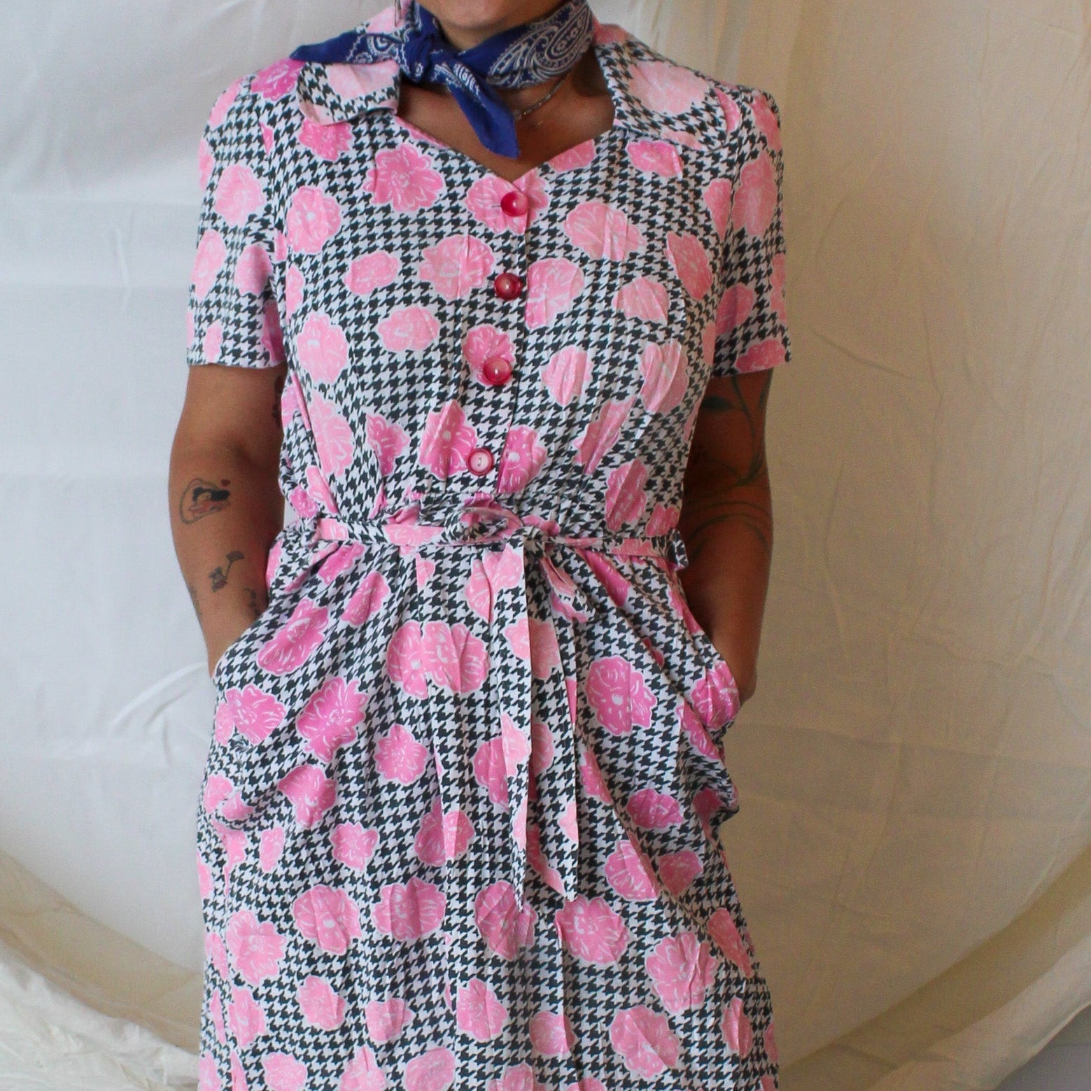 60s pink houndstooth mallcore dress, image 4