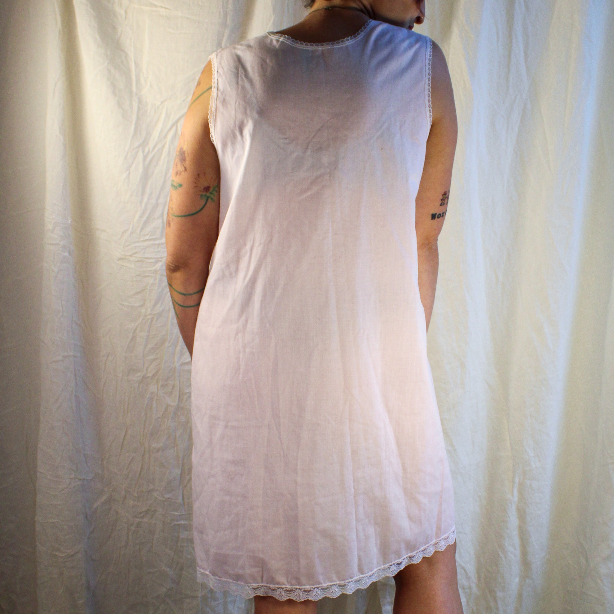 Pink rosebud-trim sleeveless nightgown