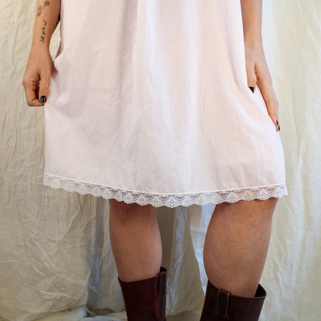 Pink rosebud-trim sleeveless nightgown