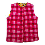 60s 70s reversible hand quilted pink plaid cotton vest 2