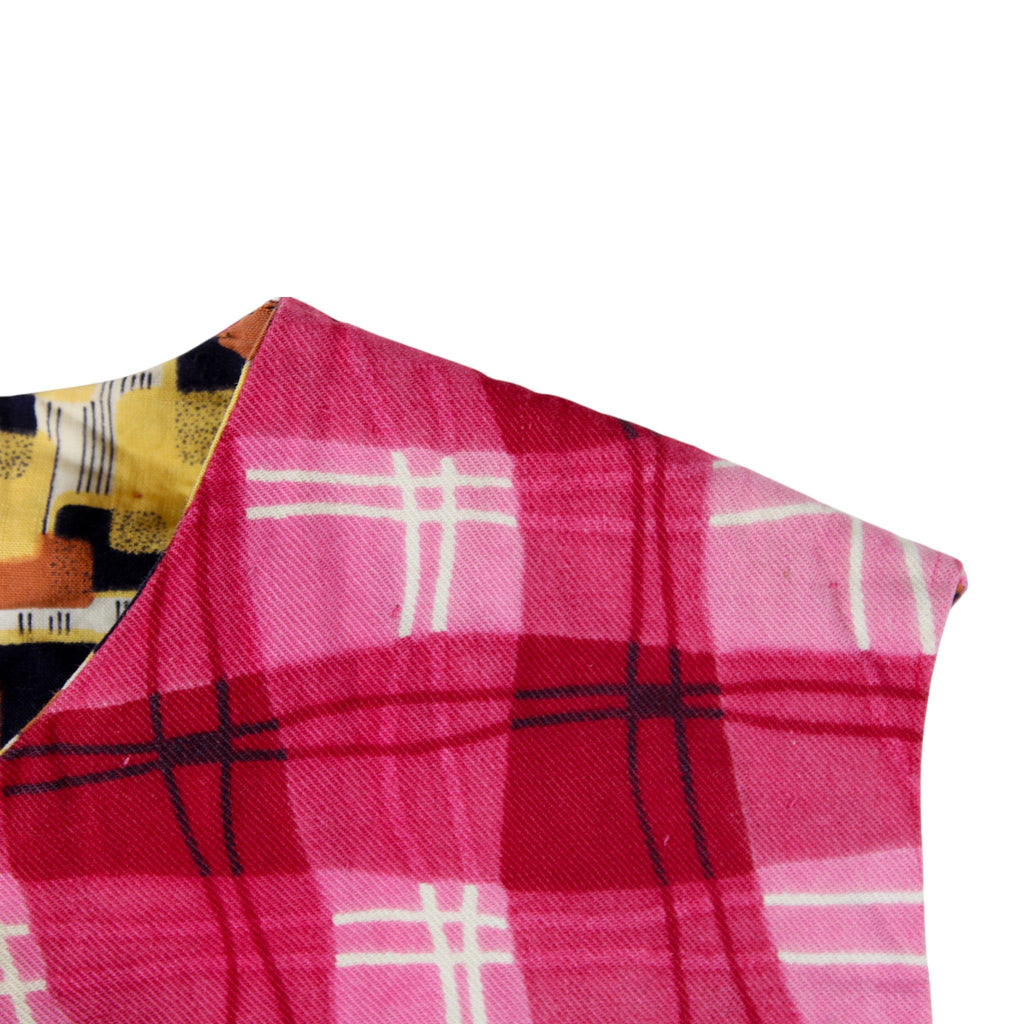 60s 70s reversible hand quilted pink plaid cotton vest 3