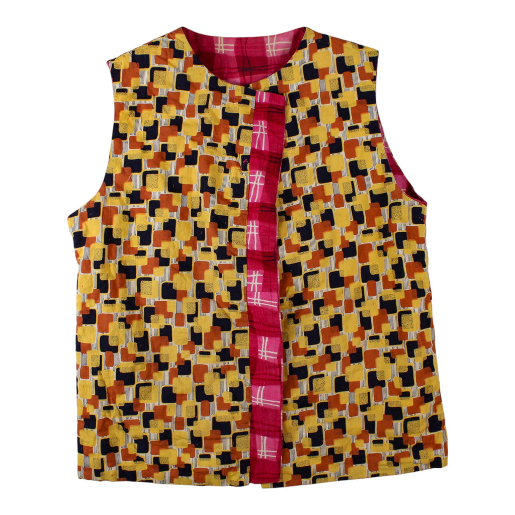 60s 70s reversible hand quilted pink plaid cotton vest 7