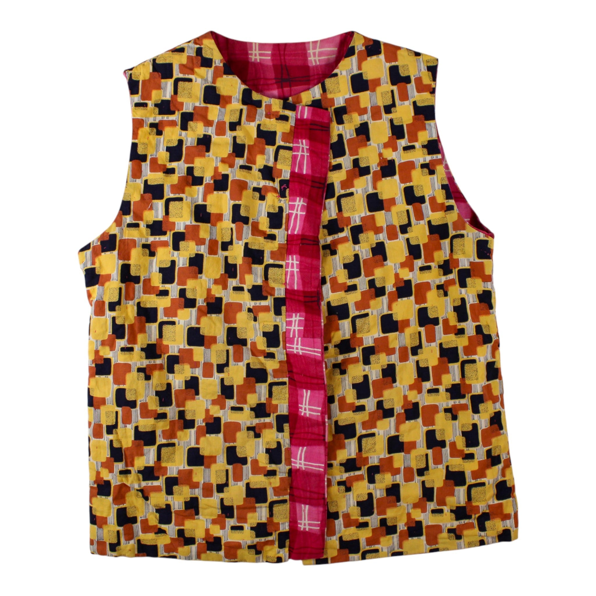 60s 70s reversible hand quilted pink plaid cotton vest 7