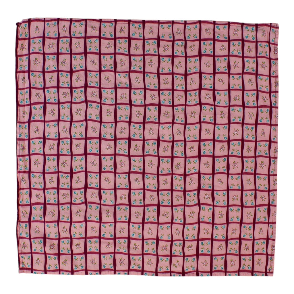 50s pink faux patchwork rose vintage textile bandana, image 1