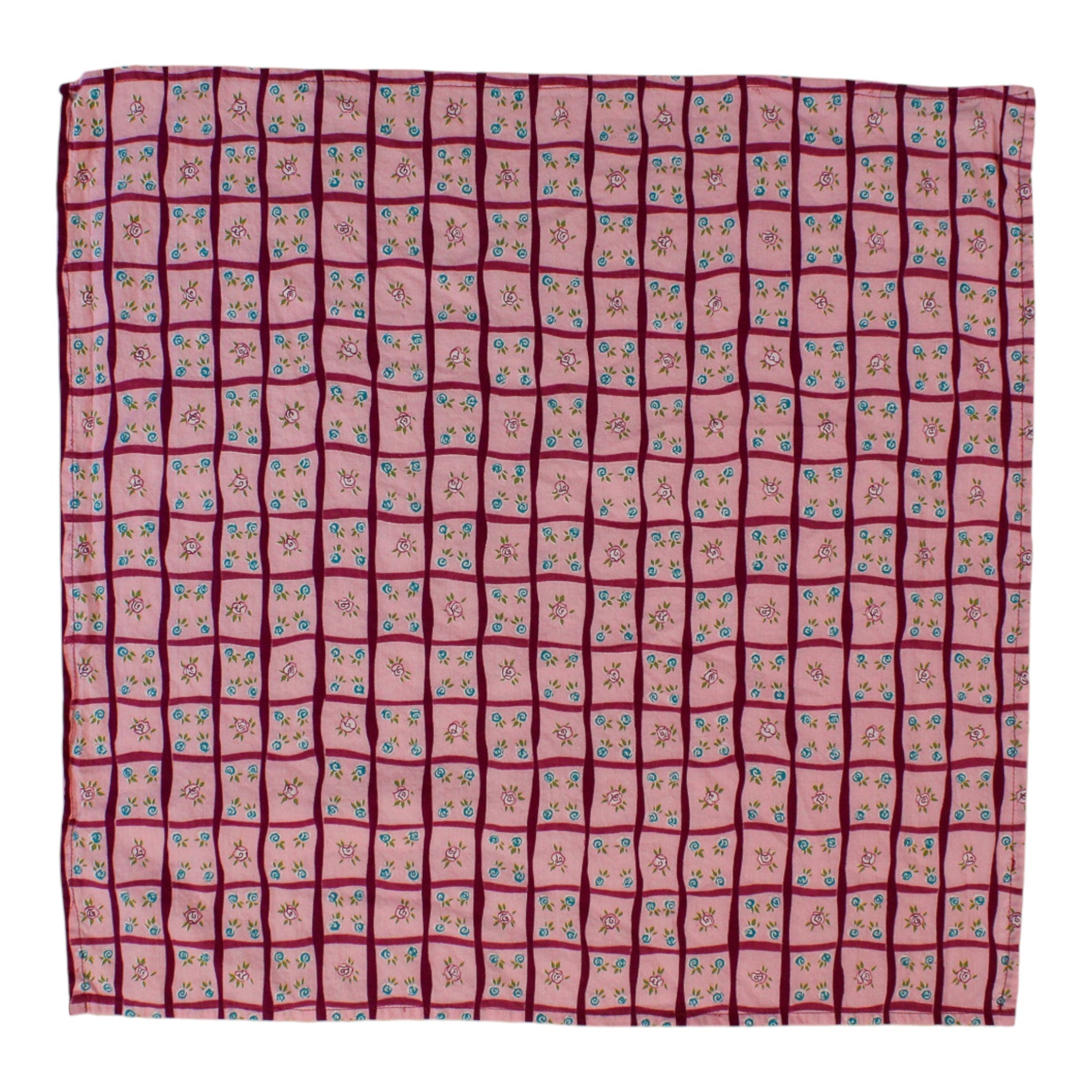 50s pink faux patchwork rose vintage textile bandana, image 1