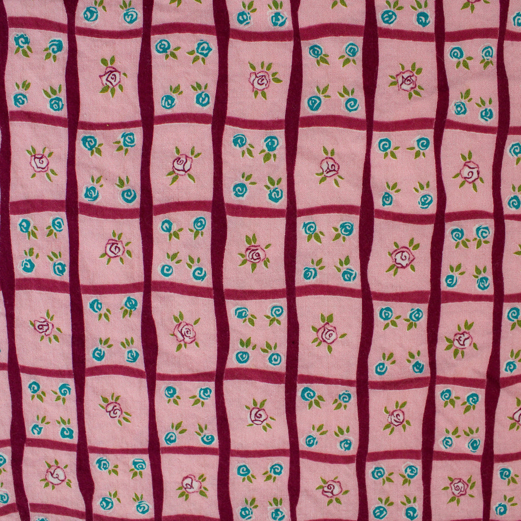 50s pink faux patchwork rose vintage textile bandana, image 2