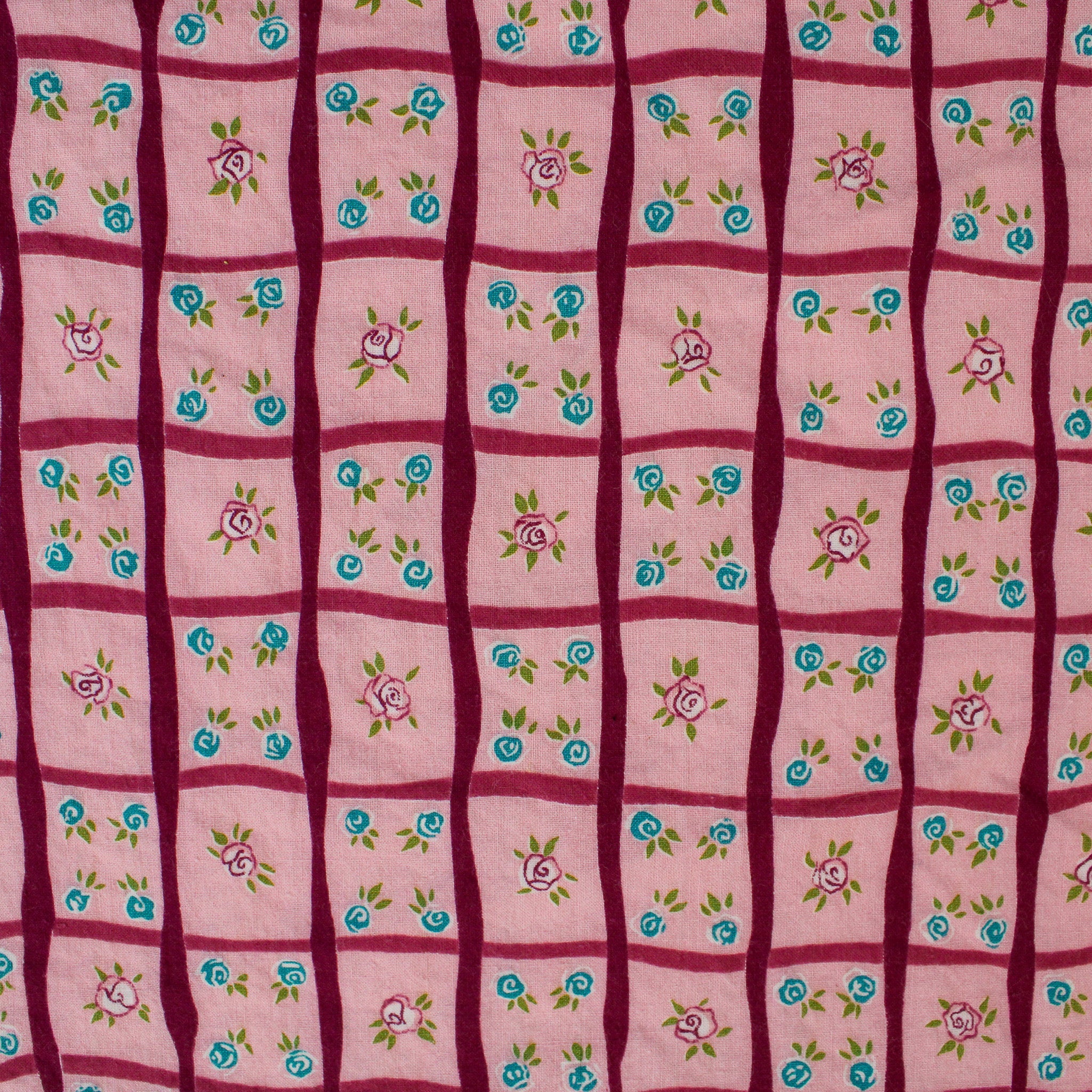 50s pink faux patchwork rose vintage textile bandana, image 2