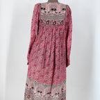 70s star of india, block print, cotton gauze peacock print dress