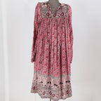 70s star of india, block print, cotton gauze peacock print dress
