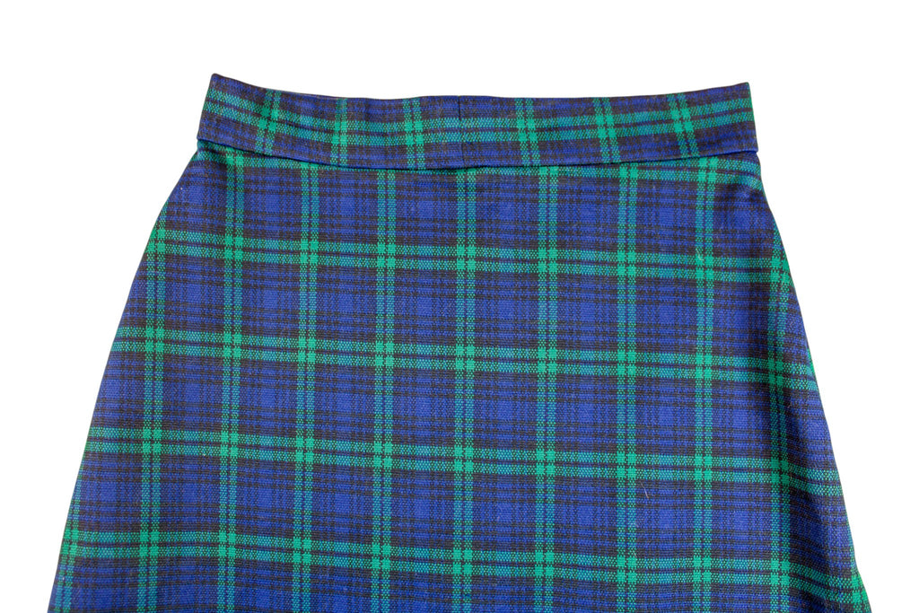 70s donnkenny green navy plaid stretch maxi skirt