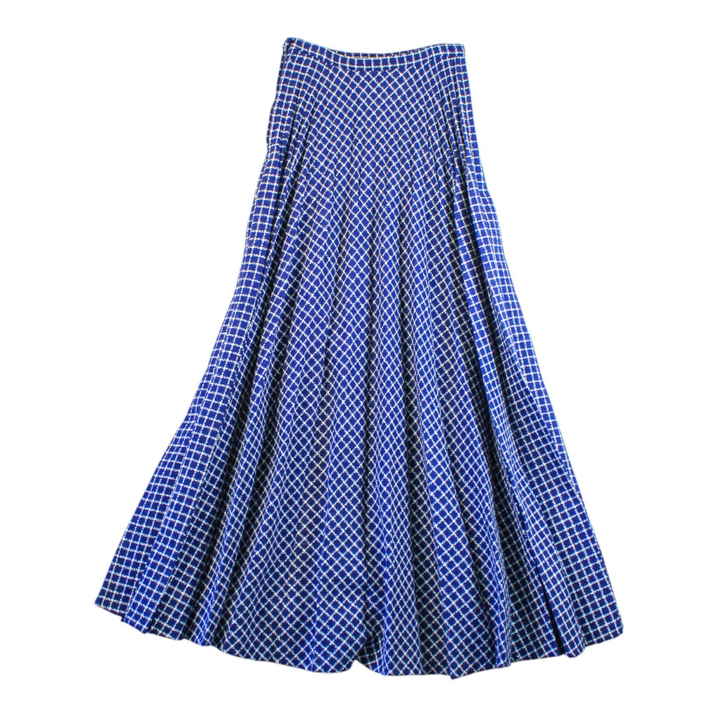 70s blue white diamond plaid woven maxi skirt handmade