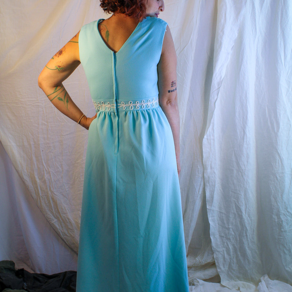 70s powder blue maxi dress with white trim - image 1