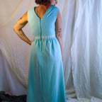 70s powder blue maxi dress with white trim - image 1