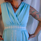 70s powder blue maxi dress with white trim - image 2