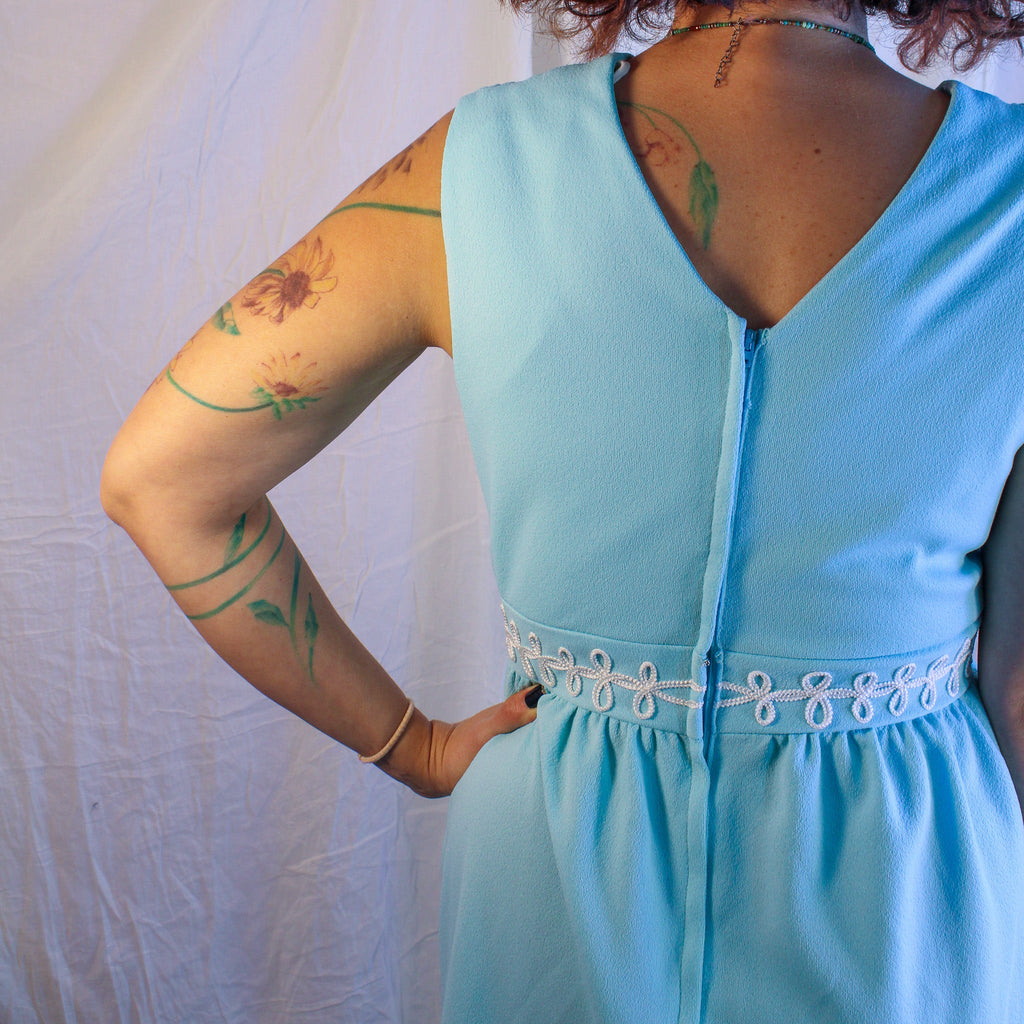 70s powder blue maxi dress with white trim - image 3