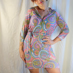 60s psychedelic zip-front knit mini dress