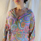60s psychedelic zip-front knit mini dress