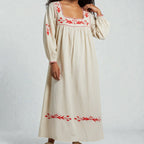 70s red hand embroidered mexican puebla dress 1