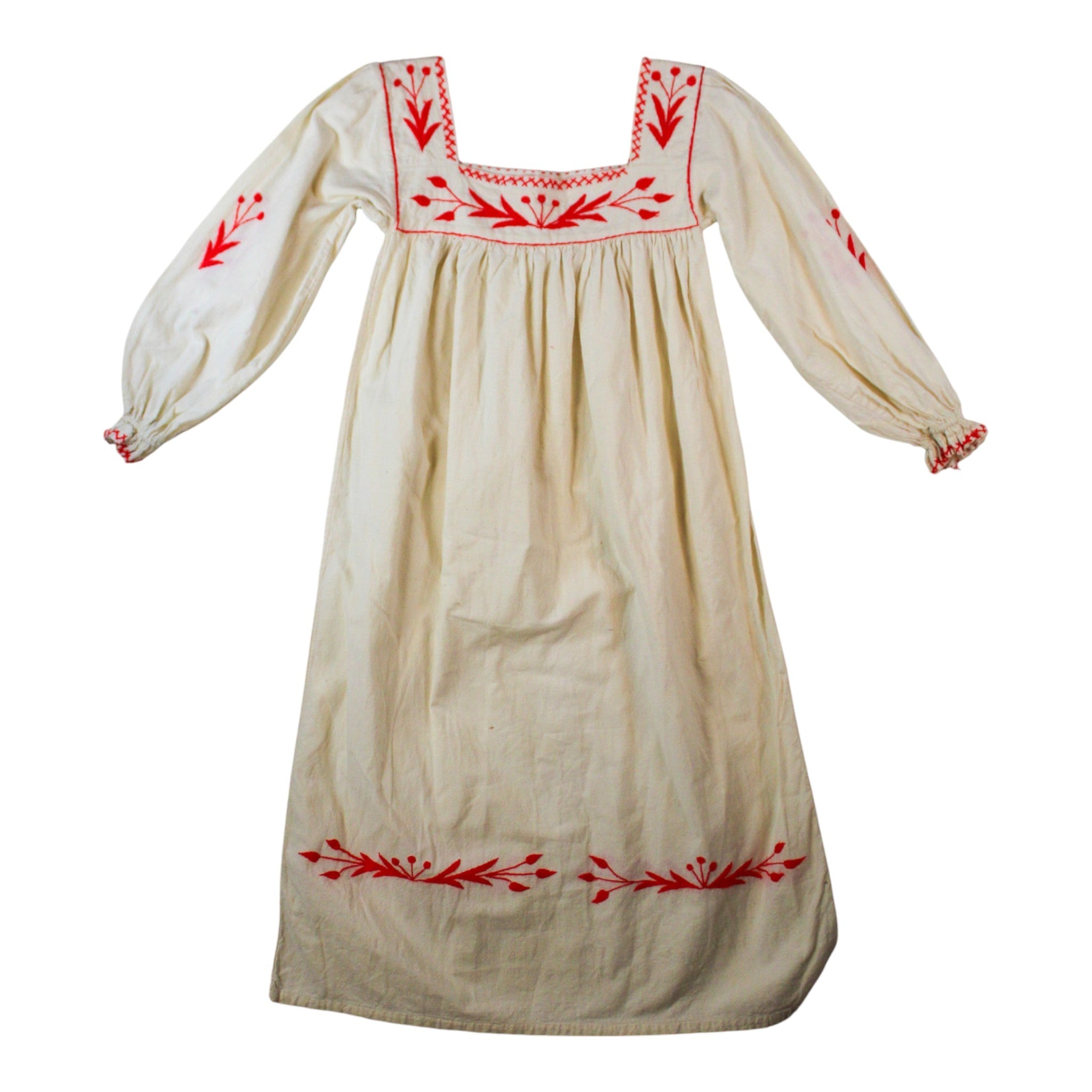 70s red hand embroidered mexican puebla dress 3