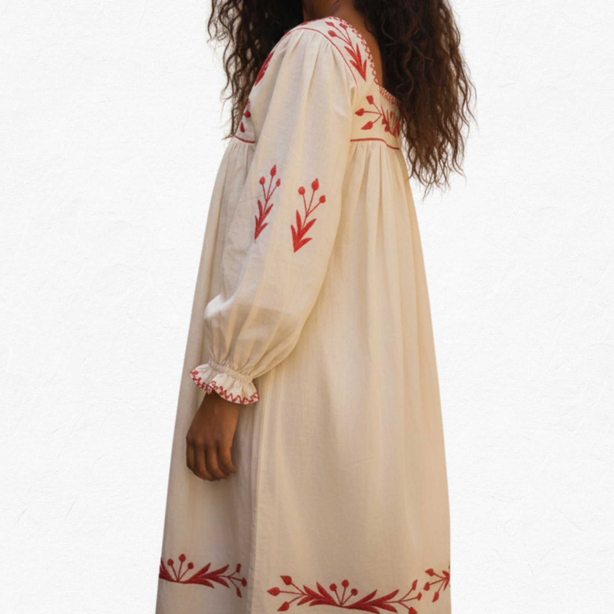 70s red hand embroidered mexican puebla dress 5