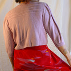 Front on model, lavender St. John cardigan