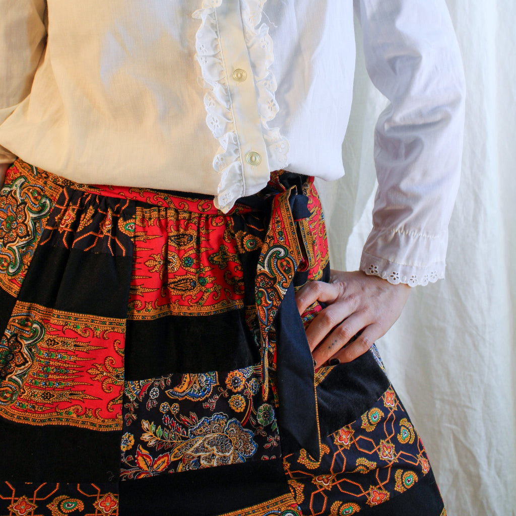 70s patchwork paisley quilted maxi skirt