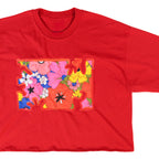 60s floral textile appliqué cropped tee - one-of-a-kind rework