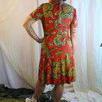 70s red paisley dress with metal zipper - image 3