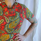 70s red paisley dress with metal zipper - image 5