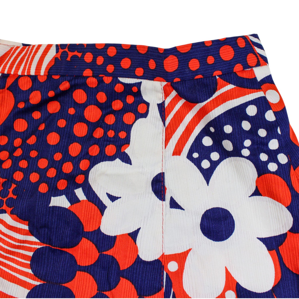 1970s mod floral maxi skirt - psychedelic red white navy
