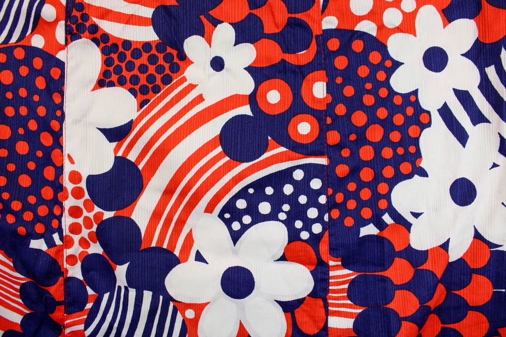 1970s mod floral maxi skirt - psychedelic red white navy