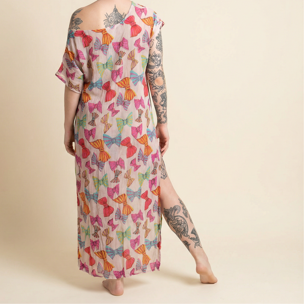 90s silk bow caftan - christine and company, collage lingerie