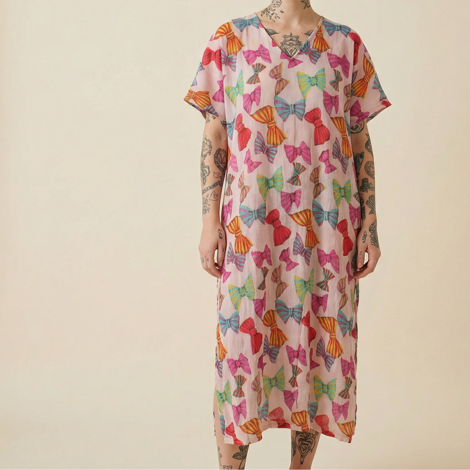 90s silk bow caftan - christine and company, collage lingerie