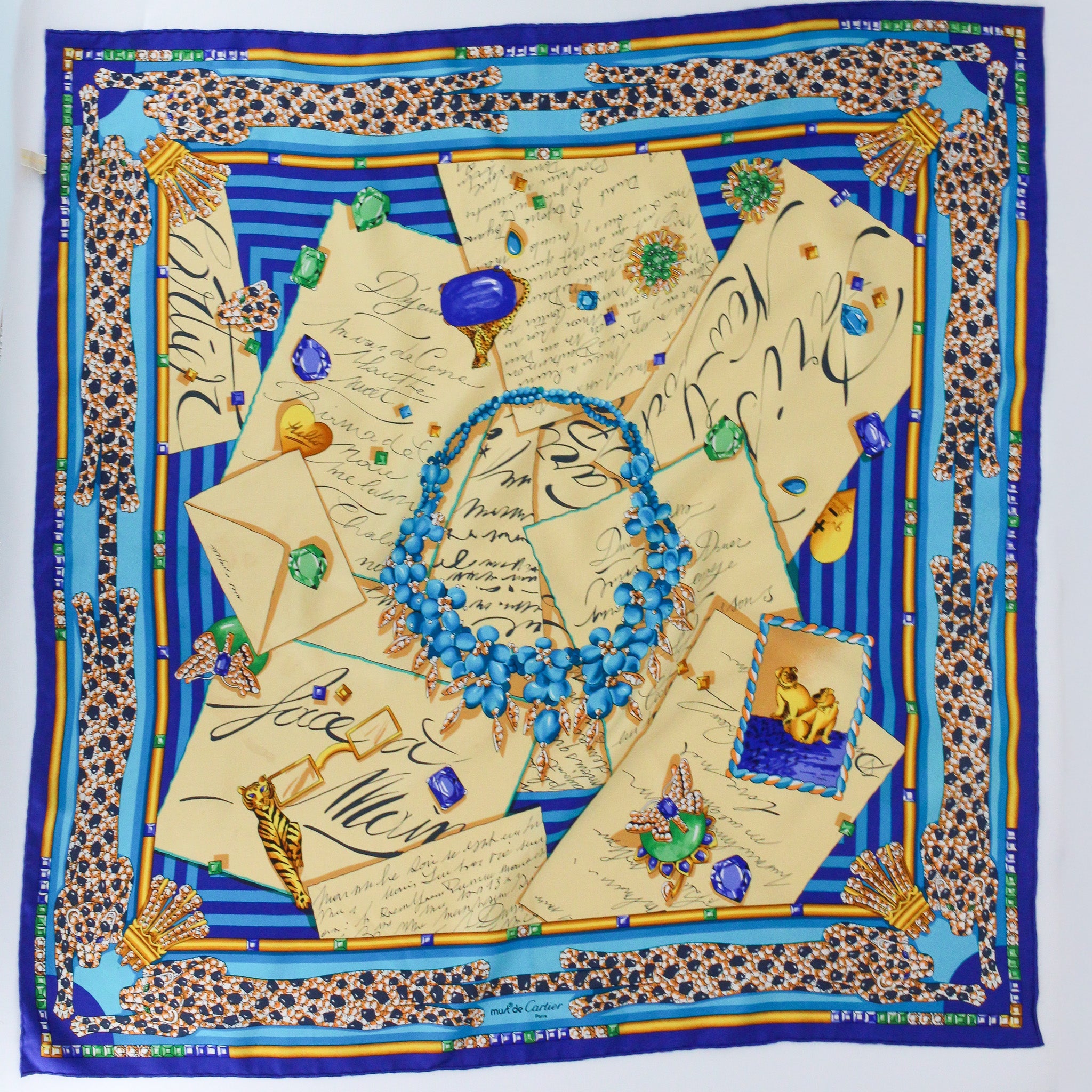 90s must de cartier silk carré - jewels, letters & panther motifs