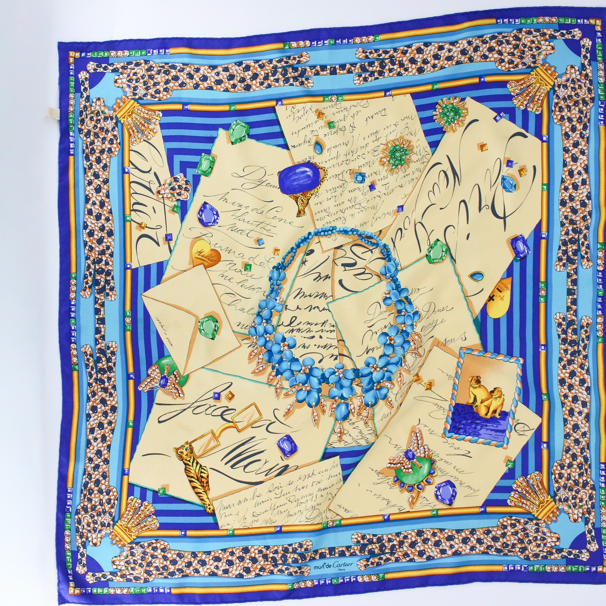 90s must de cartier silk carré - jewels, letters & panther motifs