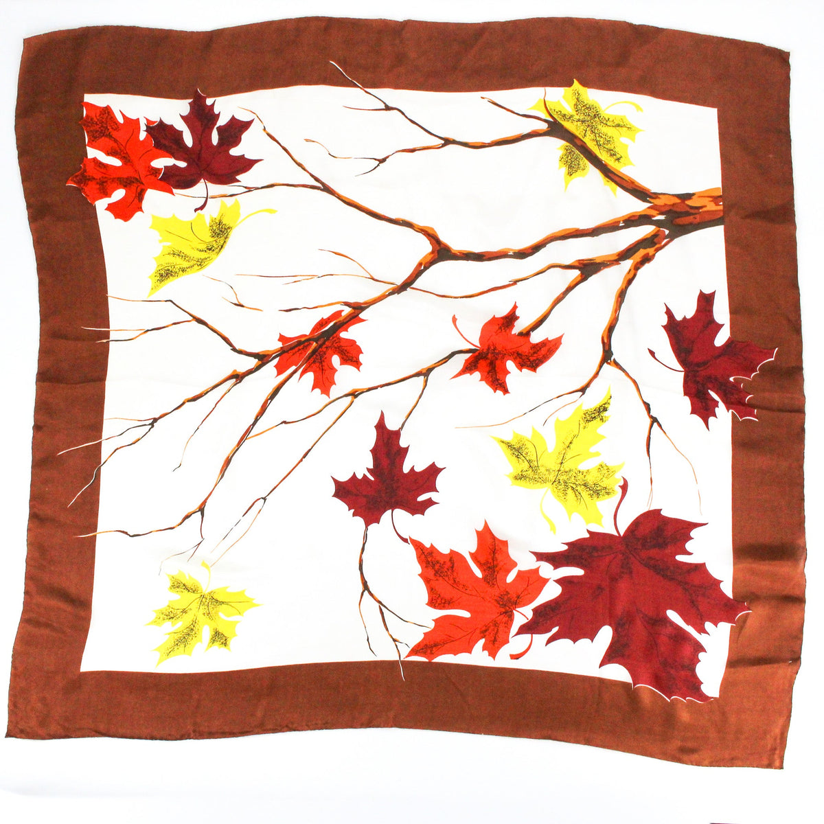 1950s glentex pure silk scarf - autumn maple leaves & branches