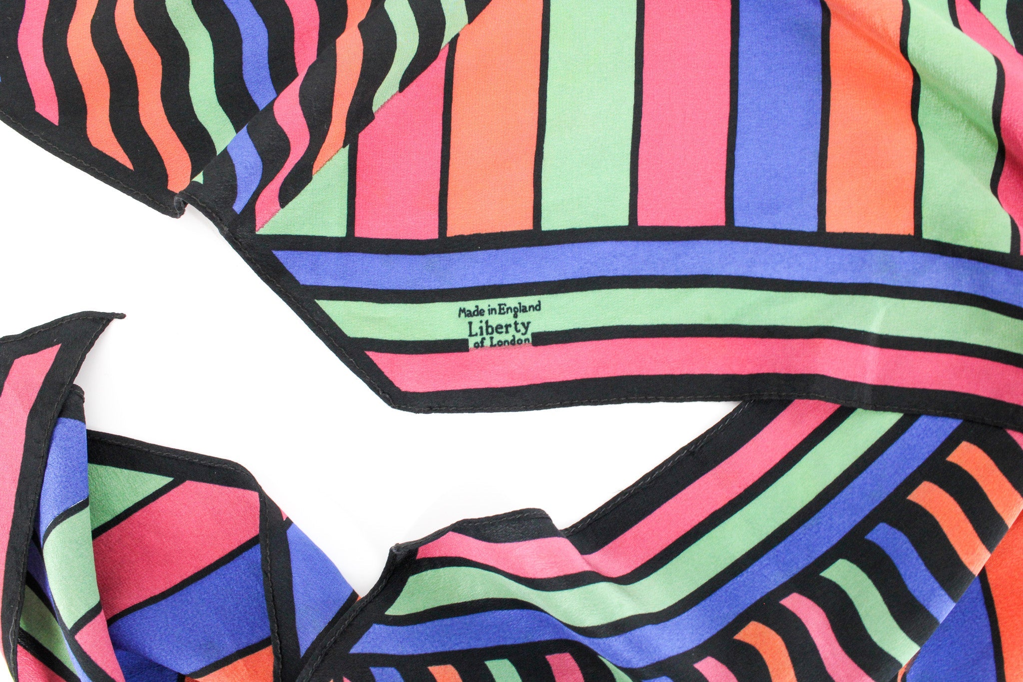 liberty of london op-art stripe silk scarf, print and made in england label