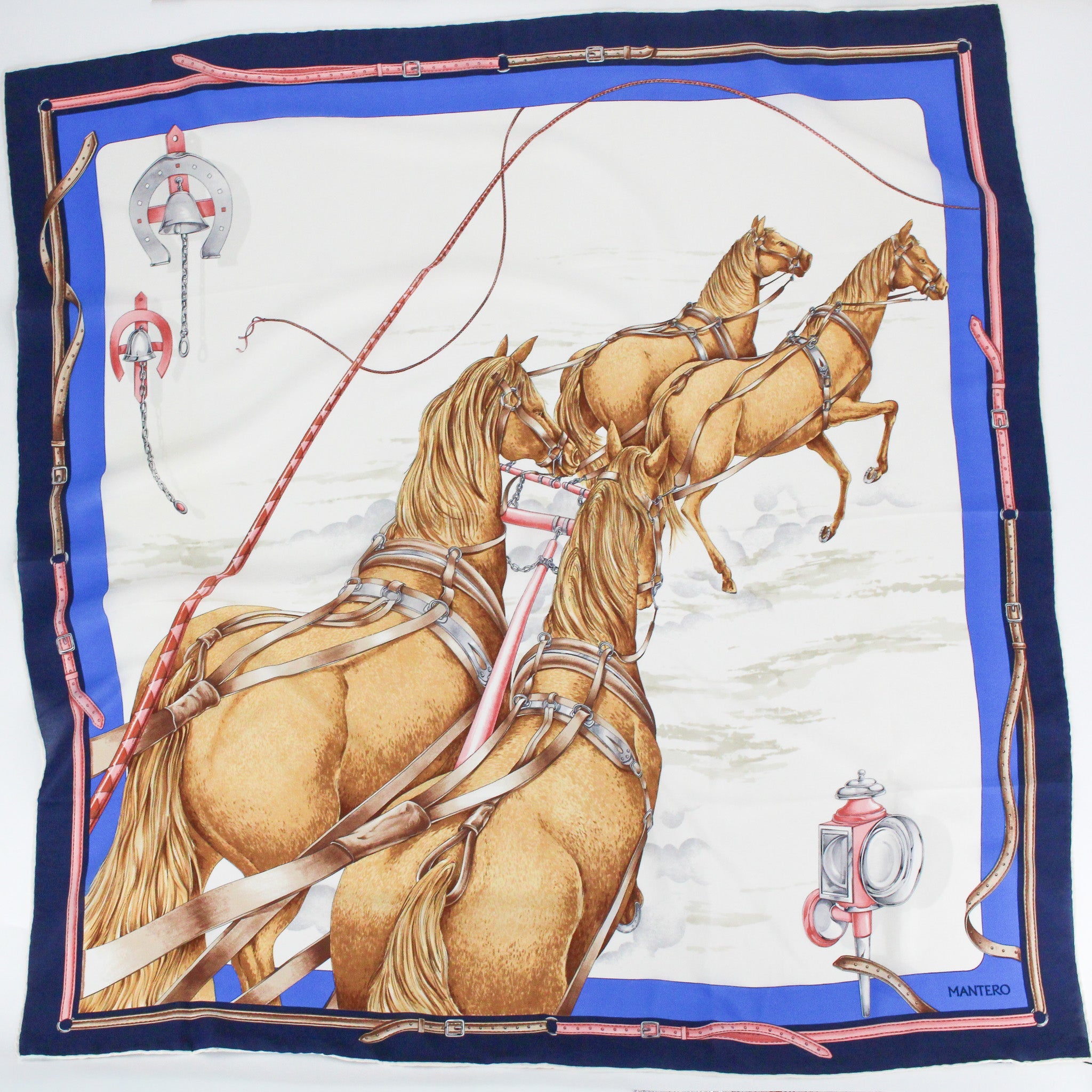 80s mantero silk carré - carriage horses equestrian print