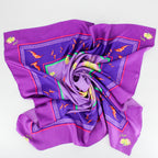 purple silk scarf with lucky bats and peaches, draped