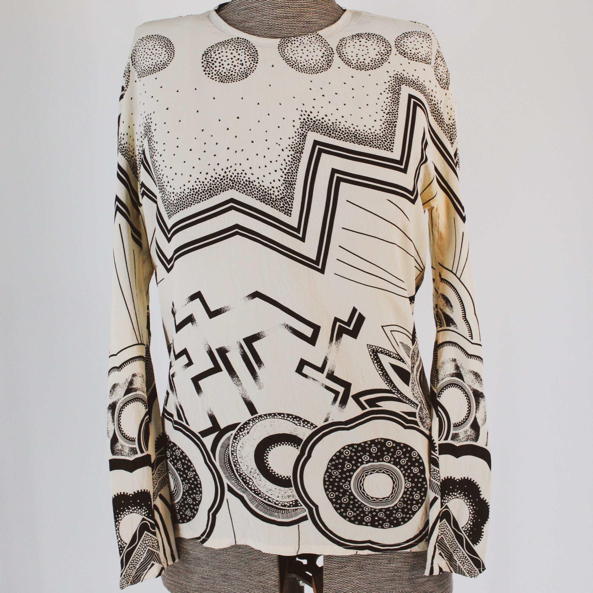 90s gianni versace black and white print silk top - front
