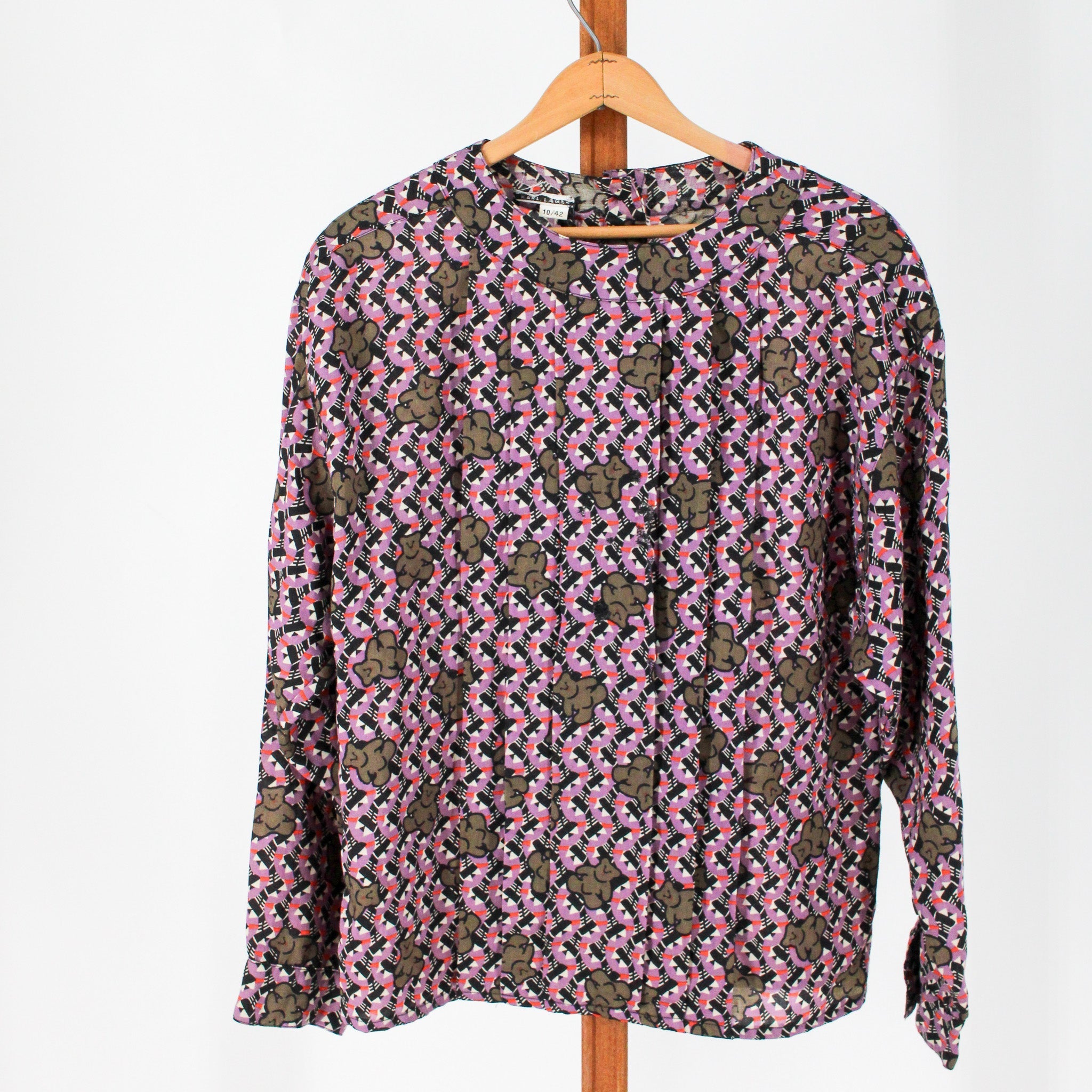 80s karl lagerfeld teddy bear print wool blouse - front