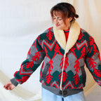 70s aztec woolrich-inspired sheepskin shearling bomber jacket sweater